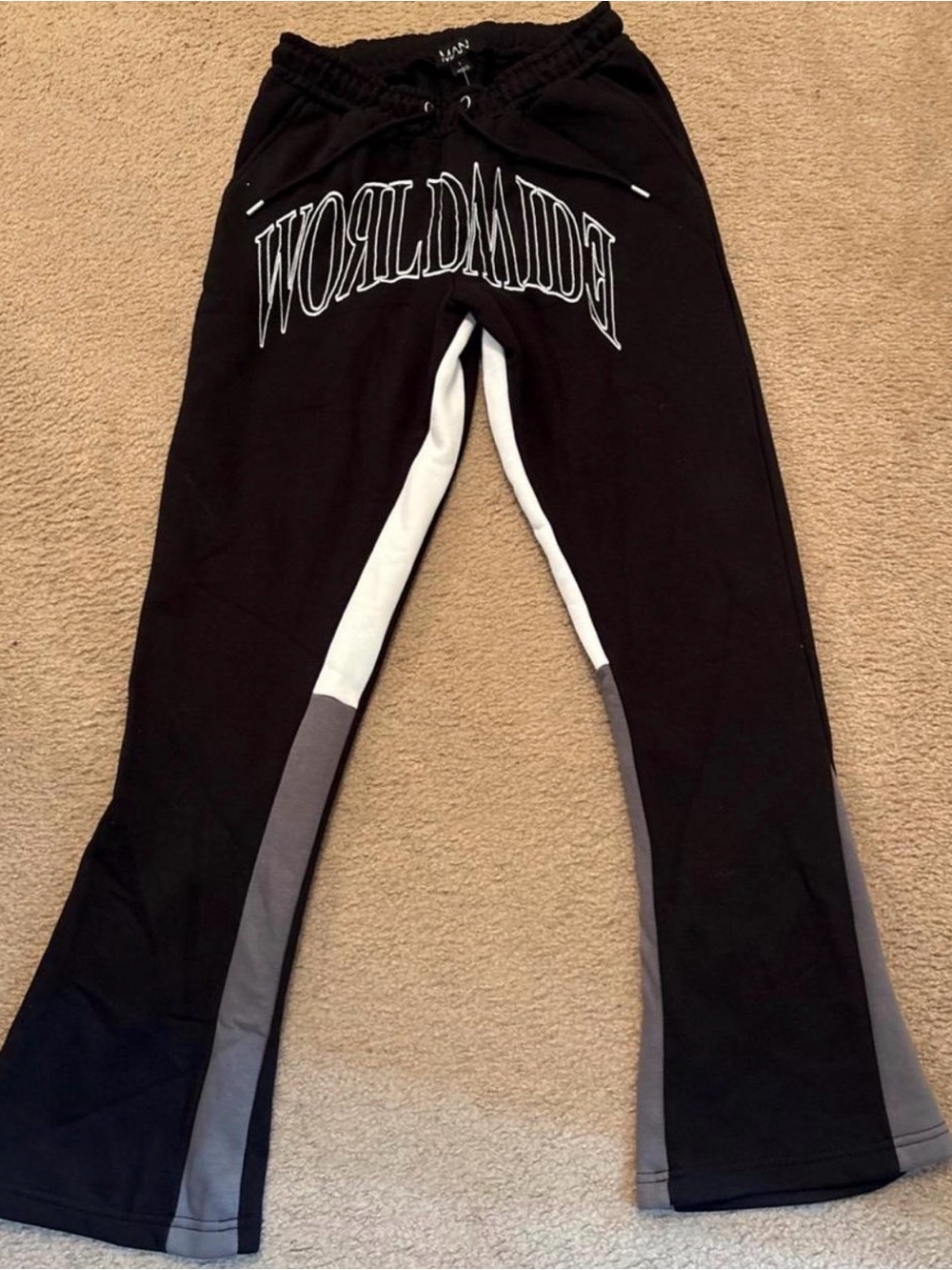 Men's Black Colorblock Jogger Sweatpants with White & Gray Panels